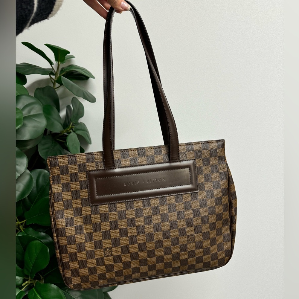 12498 Louis Vuitton Parioli PM Tote Bag Damier Ebene Canvas Brown Leather